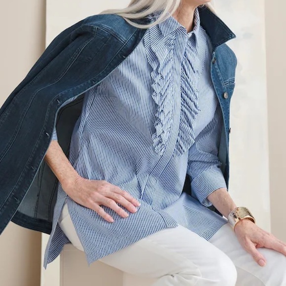 Chico’s Striped Ruffle-Front Tunic Shirt - Picture 7 of 7